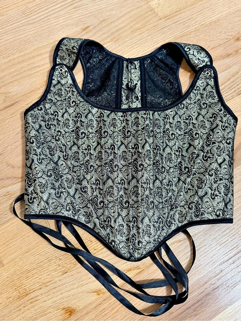 Corset Top in Black & Gold Size Medium